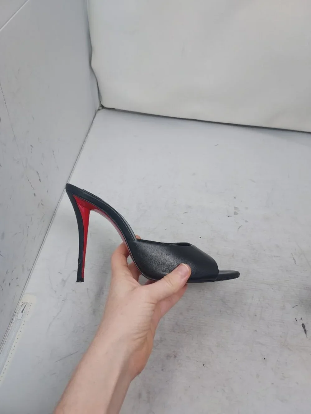 Christian Louboutin Black Miss Z Leather Mule Heel Sandal